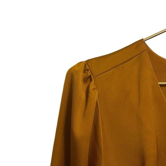 J. Crew Button Front Gold A-Line Long Sleeve Midi Dress with Pockets Size 6T - Picture 4 of 9